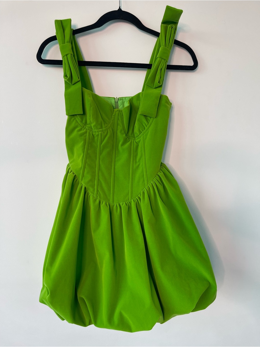 FLAB RESTROOM Green Velvet Corset Bubble Mini Dress Bow Straps S